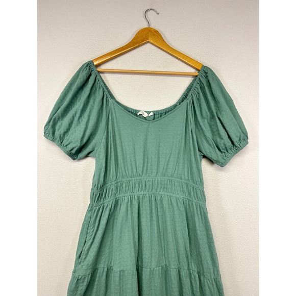 Cottagecore Destination 365 Womens MP Green Textured Puff Sleeve Tiered Dress - Picture 9 of 11